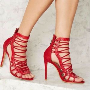 SCHUTZ 7.5B Ermmana Red Leather High Heel Sandals
